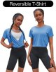 Womens Workout Open Back Crop Tops Backless Short Sleeve T Shirts Reversible Athletic Gym Tees