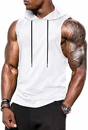 Men's Workout Hooded Tank Tops Sports Training Sleeveless Gym Hoodies Bodybuilding Cut Off Muscle Shirts