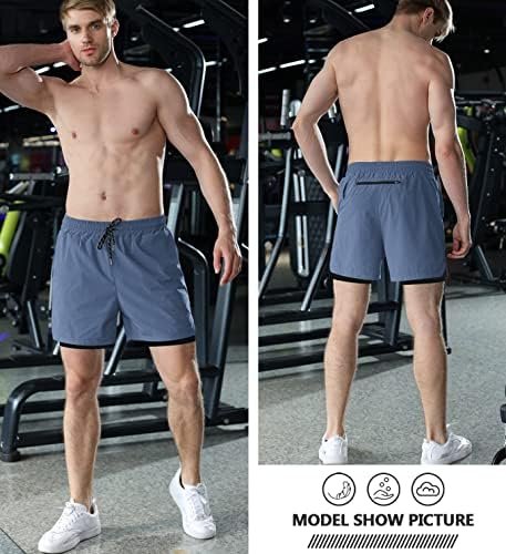 Men's 2 in 1 Running Shorts, Workout Gym Athletic Shorts for Men Quick Dry Lightweight Training Shorts with Pockets