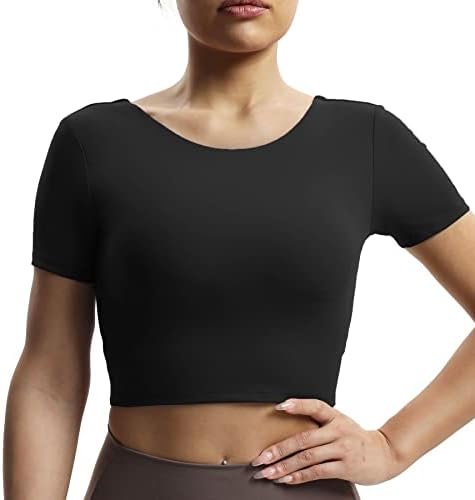 Short Sleeve Crop Tops for Women Backless Twist Back Workout Crop T Shirt Top