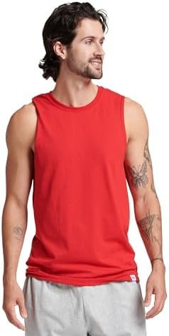 Athletic Men's Cotton Performance Sleeveless Muscle T-Shirt,True red,X-Large