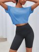 Womens Workout Open Back Crop Tops Backless Short Sleeve T Shirts Reversible Athletic Gym Tees