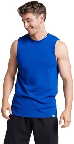 Athletic Men's Cotton Performance Sleeveless Muscle T-Shirt,Royal,Large