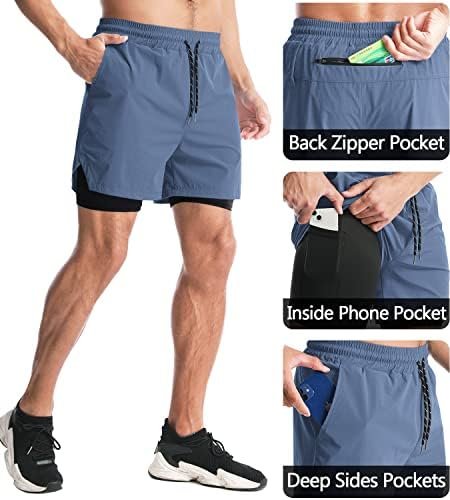 Men's 2 in 1 Running Shorts, Workout Gym Athletic Shorts for Men Quick Dry Lightweight Training Shorts with Pockets