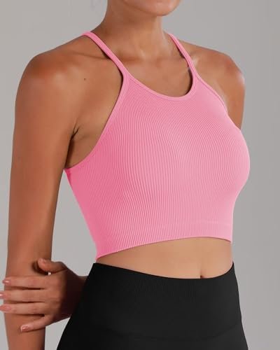 Free to Be Tank, Crop Ribbed Tank Tops Seamless Racerback Camisoles No pad Camis Cropped Summer Workout Gym Yoga