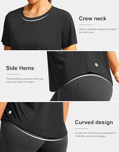 Women's Short Sleeve Workout Shirts Breathable UPF 50+ Sun Protection T-Shirts Quick Dry Gym Running Hiking Tops