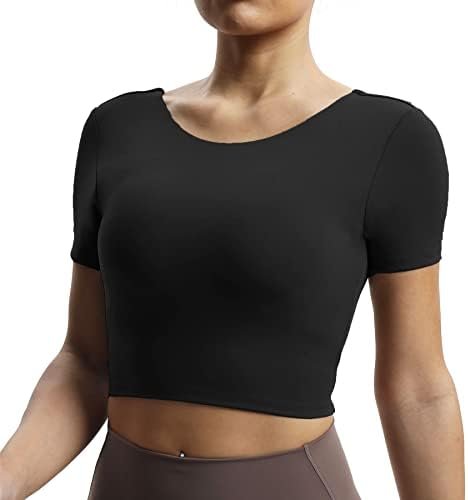 Short Sleeve Crop Tops for Women Backless Twist Back Workout Crop T Shirt Top