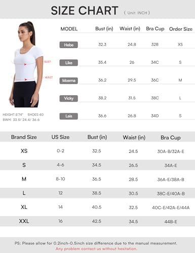 Womens Workout Crop Tops Ribbed Short Sleeve Yoga Shirts Athletic Tee Fitted U Neck Mild Support Built in Bra