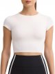 Workout Crop Tops for Women Yoga Short Sleeve Mild Support Slim Fit Cropped Athletic Shirts Gym Tee Built in Bra