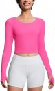 Women's Long Sleeve Crop Tops Ribbed Ice Silk Slim Workout Shirts with Thumb Hole