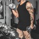 Mens Extended Scoop Workout Tank Tops Gym Shirts for Men Black/Khaki T05