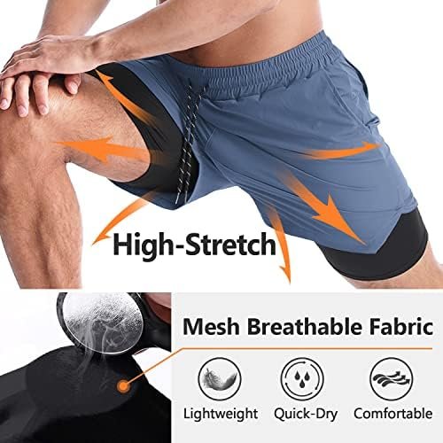 Men's 2 in 1 Running Shorts, Workout Gym Athletic Shorts for Men Quick Dry Lightweight Training Shorts with Pockets