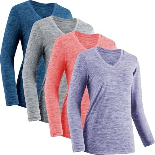 Moisture Wicking Shirts for Women Quick Dry Athletic Running Long Sleeve T Shirts Womens V Neck Workout Tops