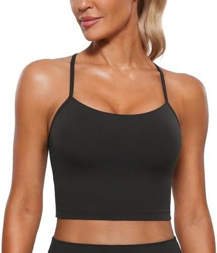 Womens Y Back Longline Sports Bras - Spaghetti Straps Racerback Padded Yoga Bra Workout Crop Tank Top