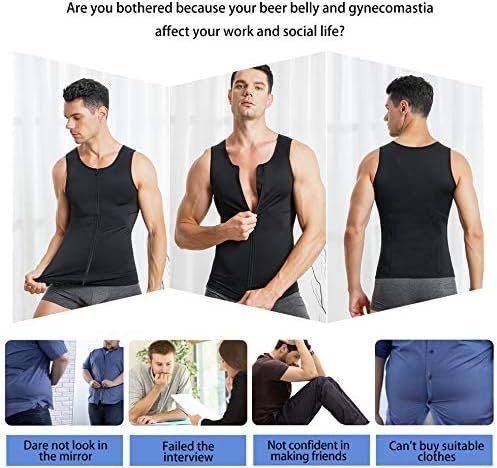 Men's Compression Shirt Undershirt Slimming Body Shaper Athletic Workout Shirts Tank Top Sport Vest with Zipper