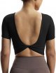 Short Sleeve Crop Tops for Women Backless Twist Back Workout Crop T Shirt Top