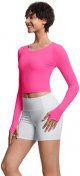 Women's Long Sleeve Crop Tops Ribbed Ice Silk Slim Workout Shirts with Thumb Hole