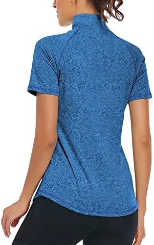 Women's Short Sleeve Moisture Wicking Athletic Shirts Quarter Zip Pullover