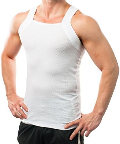 Men Cotton Tank Top Square Cut Muscle Rib A-Shirt