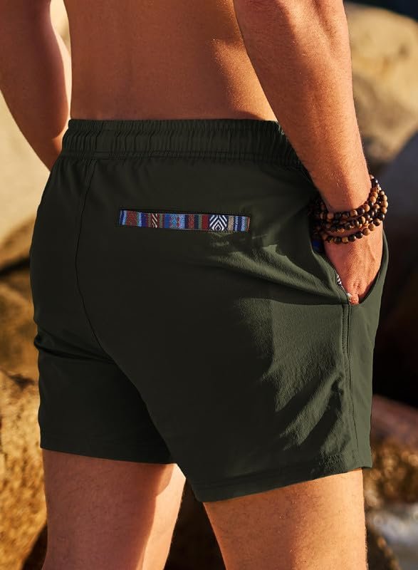 Men's 2 in 1 Hybrid Shorts Summer Quick Dry Running Athletic Stretch Gym Beach Short with Compression Liner