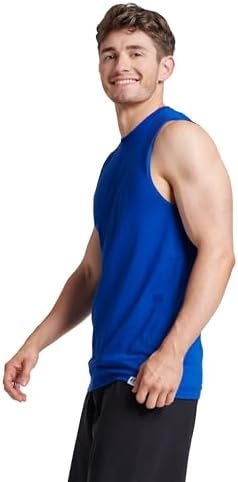 Athletic Men's Cotton Performance Sleeveless Muscle T-Shirt,Royal,Large