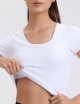 Womens Workout Crop Tops Ribbed Short Sleeve Yoga Shirts Athletic Tee Fitted U Neck Mild Support Built in Bra