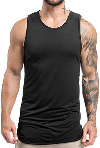 Mens Extended Scoop Workout Tank Tops Gym Shirts for Men Black/Khaki T05