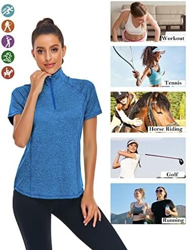 Women's Short Sleeve Moisture Wicking Athletic Shirts Quarter Zip Pullover