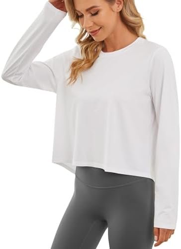 Long Sleeve Workout Tops for Women Sun Shirts Crop Tops UPF 50+ Hiking Running Athletic Lightweight