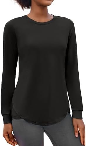 Long Sleeve Workout Tops for Women Crewneck Yoga Shirts Lightweight Athletic Gym Running Sport Casual T-Shirt