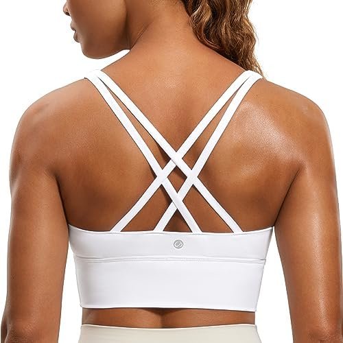 Womens Strappy Longline Sports Bra - Medium Impact Criss Cross Yoga Padded Bras Workout Crop Top