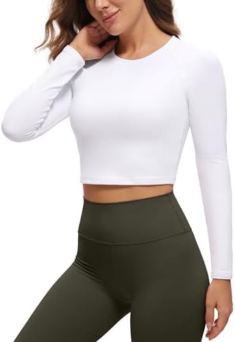 Womens Long Sleeve Crop Workout Tops Athletic Yoga Running Cropped Tops Slim Fit Gym Shirts