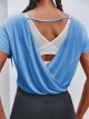 Womens Workout Open Back Crop Tops Backless Short Sleeve T Shirts Reversible Athletic Gym Tees