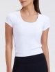 Womens Workout Crop Tops Ribbed Short Sleeve Yoga Shirts Athletic Tee Fitted U Neck Mild Support Built in Bra